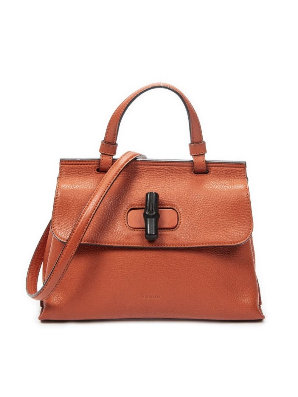 Gucci Small Bamboo Top Handle Flap Bag Orange Grain Calfskin Leather